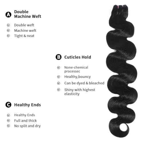 15A Raw Human Hair Bundles Body Wave Human Hair,Triple Lifespan Indian Virgin Hair,No Tangle Shedding,Multiple Washes Keep Texture Silky Soft (1 Bundle Natural Color, 26 Inch)