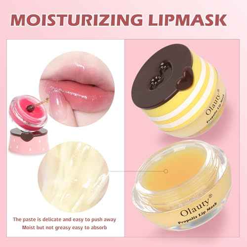 8 PCS Bee Lip Balm Lip Mask Honey Pot, Propolis Lip Mask Overnight Moisturizing Lip Balm with Stick, Lip Sleeping mask Hydrating Prevention Dry & Cracked,Reduce Lip Lines Scrubs Exfoliato
