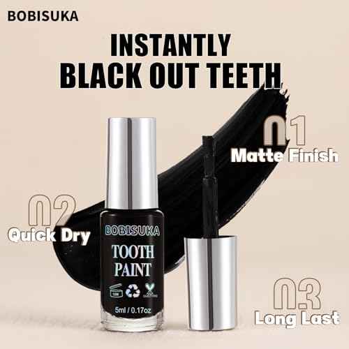 BOBISUKA Black Tooth Paint, Professional Black Out Teeth Makeup Solution - Safe, Quick Dry & Realistic, Perfect for Cosplay, Halloween Makeup, Theater, and Special Effects (5 ml)