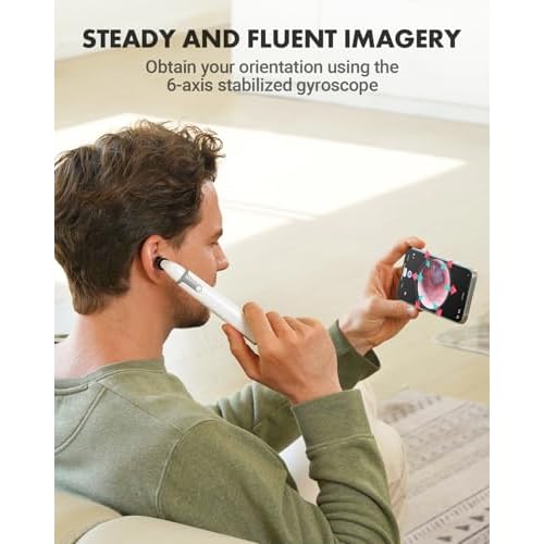 Wireless Otoscope with Gyroscope, Ear Camera with Dual View, 3.9 mm Otoscope with Light, Ear Scope with Ear Wax Removal Tool for Kids, Adults, and Pets, Compatible with iPhone and Android