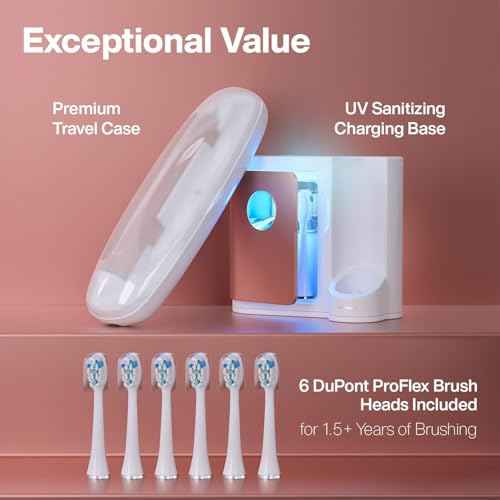 Aquasonic Vibe Series PRO ? Ultra-Whitening Electric Toothbrush ? 5 Modes & Smart Timers ? UV Sanitizing Base ? ADA Accepted (Satin Rose Gold)