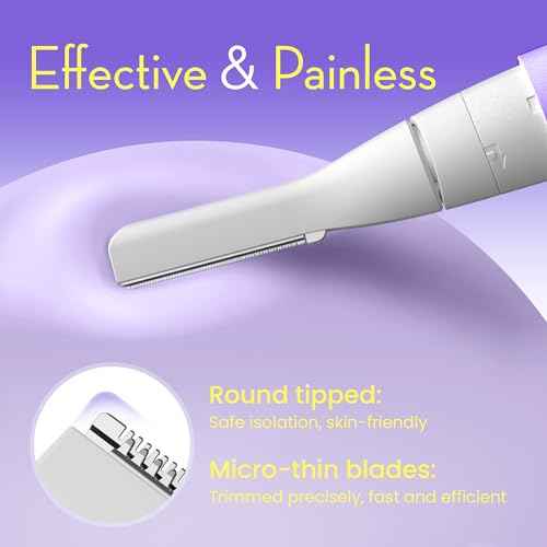 Facial Hair Removal for Women, Painless Eyebrow Trimmer with Pivoting Head, Electric Battery Operated Body Hair Remover with 2 Replaceable Blade for Face Neck Chin Bikini, Purple