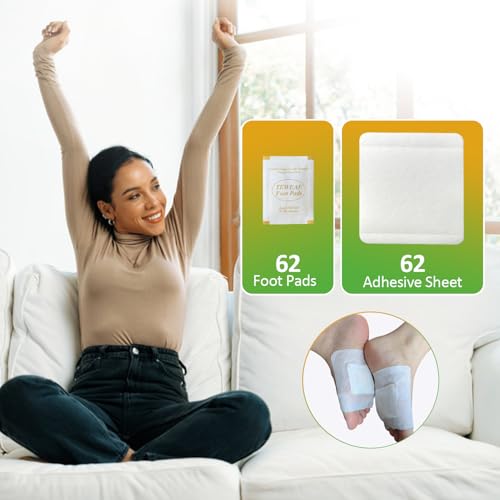 122 Pads Foot Pads Natural Turmeric & Ginger, Wormwood, Bamboo Vinegar, Included 62Pads Goodnight Patches and 62 Adhesive Sheets