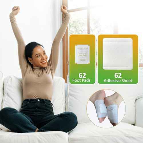 62 Pads Foot Pads Natural Turmeric & Ginger, Wormwood, Bamboo Vinegar, Included 62Pads Goodnight Patches and 62 Adhesive Sheets