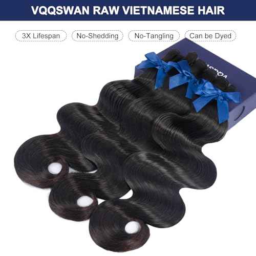 Raw Bundles Human Hair Body Wave, Bleachable & Dyeable, No Shedding, No Tangles, 15A Raw Vietnamese Hair Bundles, 14 Inch, 3X Longer Lifespan