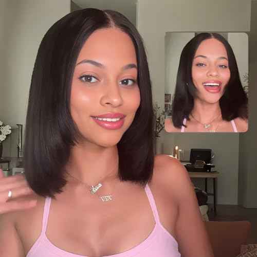 ISEE 9x6 Tpart Bob Straight Glueless Wigs Human Hair Pre Plucked Pre Cut 180% Density Drawstring Wig Human Hair Lace Front Wigs for Black Women Natural Color 16 inch
