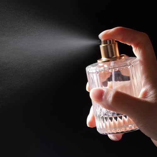 50ml/1.7 Oz Glass Spray Bottle Perfume Atomizer,Round Glass Perfume Travel Refillable Spray Bottle Empty with 3 Kinds of Dispenser (Clear1)