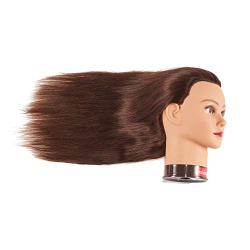 Traininghead 20-22" Female 100% Human Hair Mannequin Head Hair Styling Training Head Cosmetology Manikin Head Doll Head for Hairdresser with Free Clamp (brown)£¨14-16'' £©