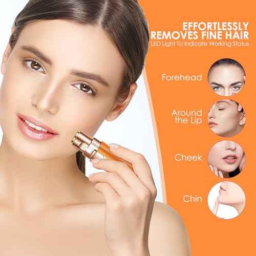 VG VOGCREST Eyebrow Facial Trimmer: 2 in1 Rechargeable Facial Hair Removal and Eyebrow Shaver - Face Lips Body Painless Facial Razor with Built-in LED Light (Orange)
