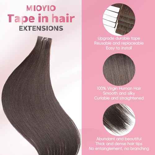 Invisible Tape in Hair Extensions Human hair 100% Remy Human Hair 2#-Darke Brown Natural Hair Extensions 16inch 20PCS/50G/Pack Invisible Tape in Extensions Straight