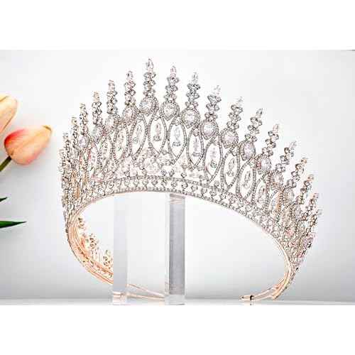 QXMYOO Tall Wedding Tiaras for Bride Large Queen Crowns 5A Cubic Zirconia Princess CZ Bridal Headband for Bride Party Big Pageant Crown for Women Huge Crystal Headpiece Bridal Hair Accessories