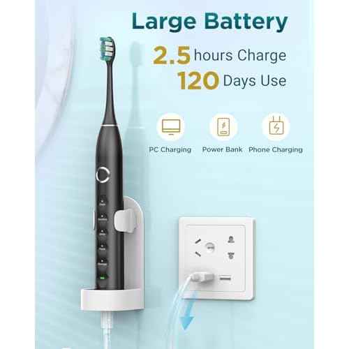 Rtauys S5 Upgraded Sonic Electric Toothbrush for Adults and Kids Ages 12+ with 8 Brush Heads, IPX7 Travel Toothbrush with Case, 2.5 Hours Charge for 120 Days, 5 Modes with Built-in Smart Timer Black