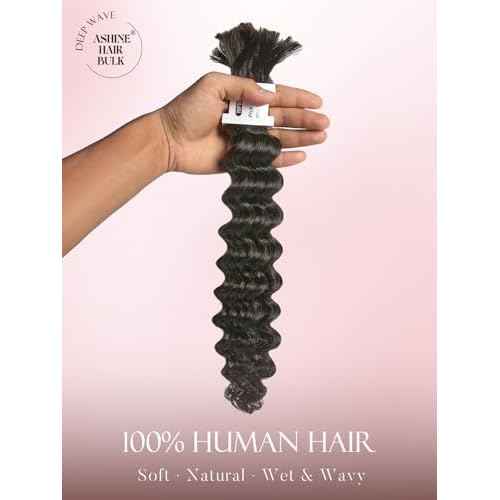 ASHINE Human Braiding Hair for Boho Braids Deep Wave Bulk Pre-Separated Strands 100% Human Hair 2 Bundles/Pack 100g 20 Inch Natural Color Easy to Braid