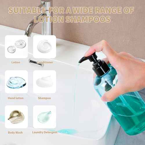 Bynccea Plastic Pump Bottle 16 oz/500 ml Empty Shampoo Pump Bottles Dispenser Portable Pump Bottles for Shampoo and Conditioner Liquid