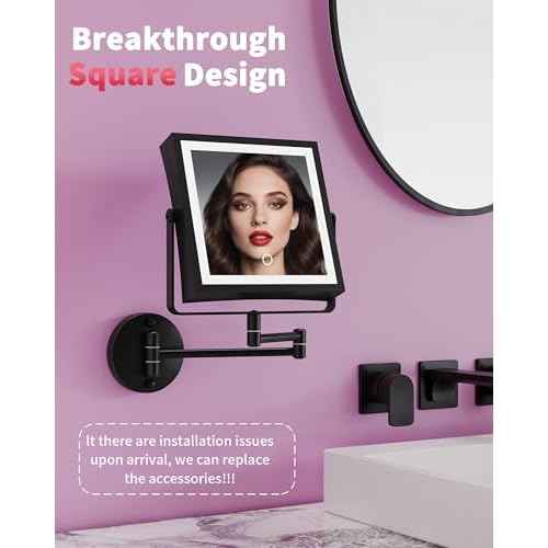 Rechargeable Wall Mounted Makeup Mirror with Lights, 4000mAh Double Sided 1X/10X Magnifying Vanity Mirror with 3 Color Lights, Touch Dimmable, 360¡Æ Extension Foldable Arm (Matte Black)