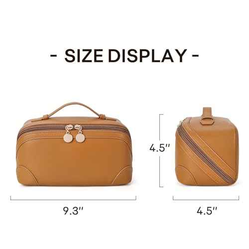 mibasies Flat Lay Open Travel Makeup Bag, Dual-Zipper Diagonal Cosmetic Bag, Large Capacity Waterproof Toiletry Bag for Women