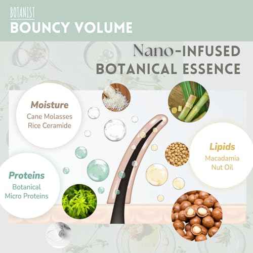 Botanist Curly Hair Shampoo for Women & Men, Thinning Hair Shampoo from Japan with Collagen, Plant Protein& Jojoba Seed Oil, Paraben & Sulfate Free Shampoo, Peony& Orange Blossom 15.5 Fl Oz 2EA