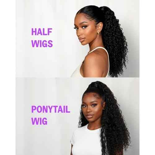 3D Water Wave Half Wig Human Hair 200% Density 3 In 1 Glueless Wigs Human Hair for Women Drawstring Wig Human Hair 100% Real Human Hair 18 Inches