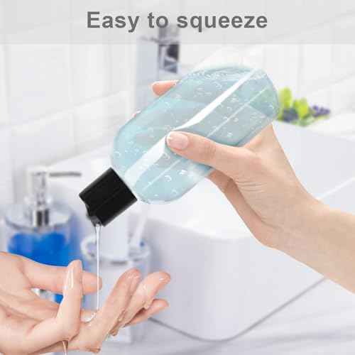 20 Pack 8 oz Empty Plastic Bottles with Black Disc Caps Reusable Clear Leak-Proof Travel Squeeze Containers for Shampoo Conditioner Toiletries Liquid Soap
