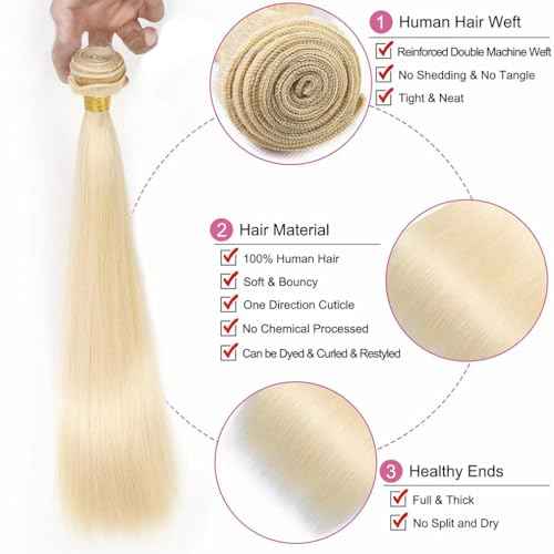 613 Bundles Straight Blonde Bundles Human Hair 12A Brazilian Virgin 613 Straight Human Hair Bundle 16 18 20 Inch Quick Weave 3 Bundle