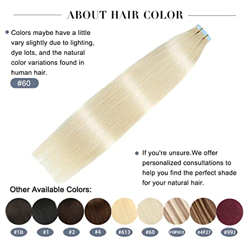 Seamless Invisible Leather Knitted Hair Extensions Pu Leather Knitted 100% Human Hair 24 Inches # 60 Platinum Blonde Hair 50g 20 Pieces
