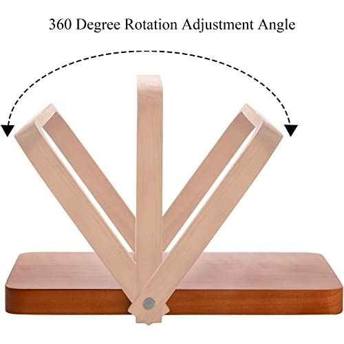 DEAYOU 2 Pack Vanity Mirror with Wood Stand, 360 Degree Rotation Makeup Mirror, 10" Rectangle Standing Swivel Cosmetic Mirror, Portable Wood Tabletop Mirror for Hanging, High-Definition, Pine