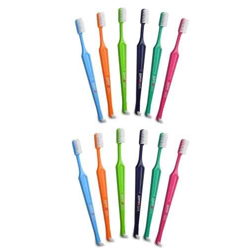Paro S27L Toothbrush | Small Brush Head Toothbrush with Soft Bristles and Exchangeable Interdental Space F | 3 Rows 27 Tufts for Thorough Cleaning and Gum Care | 12 Pack