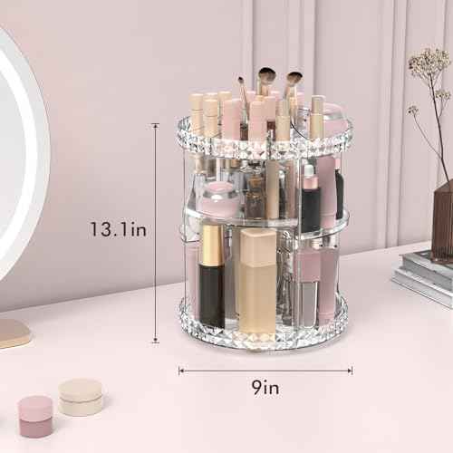 Rotating Makeup Organizer, 360¡Æ Spinning Skincare Organizers, Adjustable Layer Cosmetic Storage Lazy Susan Makeup Organizers for Dresser Bathroom, Medium, Clear