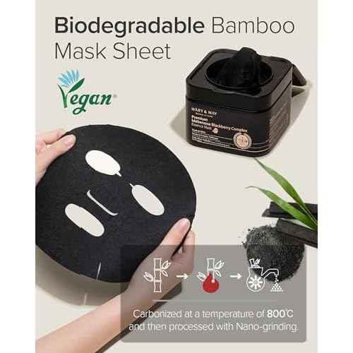 Mary&May Premium Idebenone Blackberry Complex Essence Mask - Quick Dispenser Type Anti Aging Korean Face Mask Sheet - Vitamin C, Panthenol, and Ceramide for Moisturizing and Radiant Skin, 20 Sheets