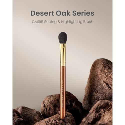 Desert Oak Series Highlighter & Setting Brush - Grade-A Fine LambsGoat Hair for Airbrushed Finish, Multi-Use for Cheeks/Nose/Under-Eyes, Ebana Handle & Brass Ferrule (CM 165)