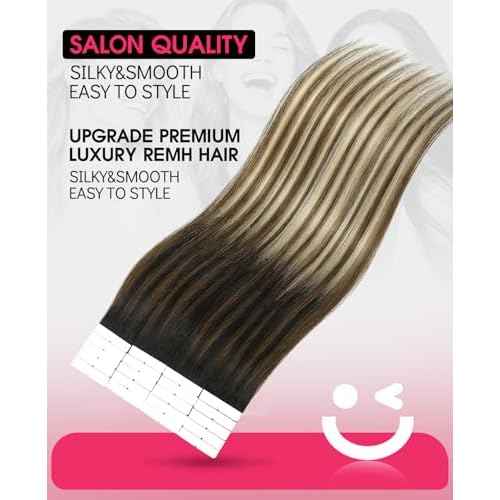 Youngsmile Invisi Edge Tape in Hair Extensions Human Hair #1B/4/27 Natural Black to Chocolate Brown and Caramel Blonde 20pcs 35g 16 Inch Injection Tape in Hair Extensions Human Hair (#1B/4/27,16'')