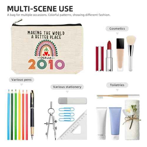 15 Year Old Girl Gift Ideas, 15th Birthday Gifts for Teenage Girls, Funny 2010 Birthday Decorations Makeup Bags for Sister, Daughter, Niece, Christmas, Best Cosmetic Travel Pouch for Teen Girls Stuff