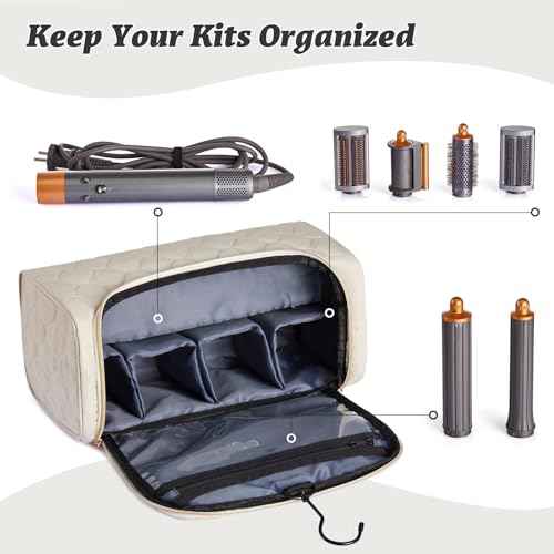 Travel Case for Dyson Airwrap Complete Styler, Portable Padded Storage Bag with Hanging Hook, Fits All Dyson Airwrap Models & Attachments, Beige