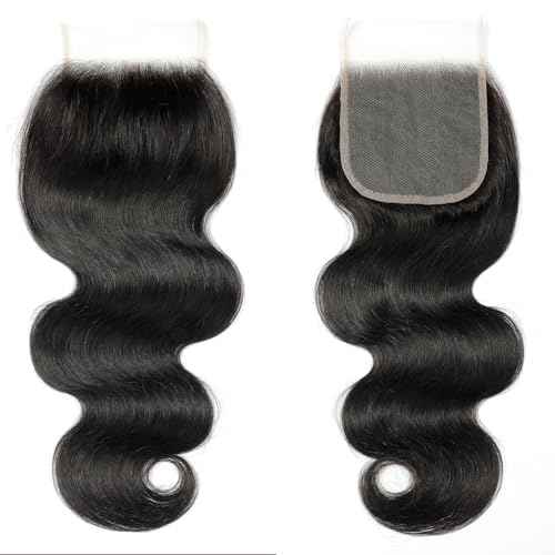 4x4 Transparent HD Lace Closure Human Hair Closure Invisible Lace Human Hair Frontal Closure Human Hair Extensions Pre Plucked Natural Black (16Inch,Body Wave)