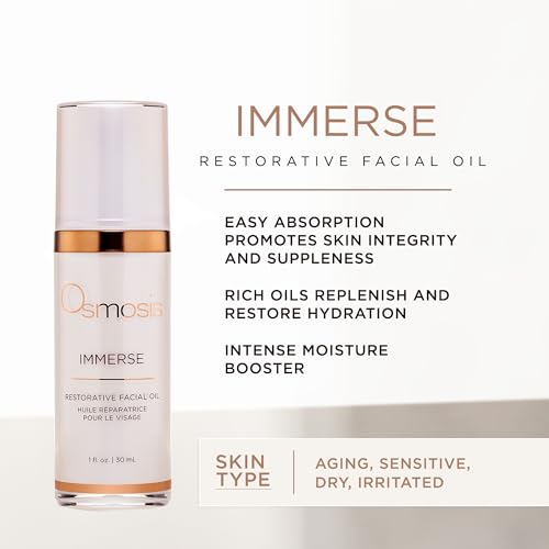 OSMOSIS IMMERSE Restorative Hydrating Facial Oil with Emu and Raspberry Seed Oil, and Calendula Flower, 1 fl oz