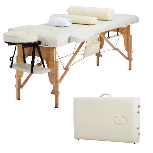 FDW Massage Bed Portable Massage Table 24 inch Wide Lash Bed 2 Folding Height Adjustable Spa Tables Foldable with Towel Hanger Oil Pouch Half Bolster Round Bolster Non-Woven Bag