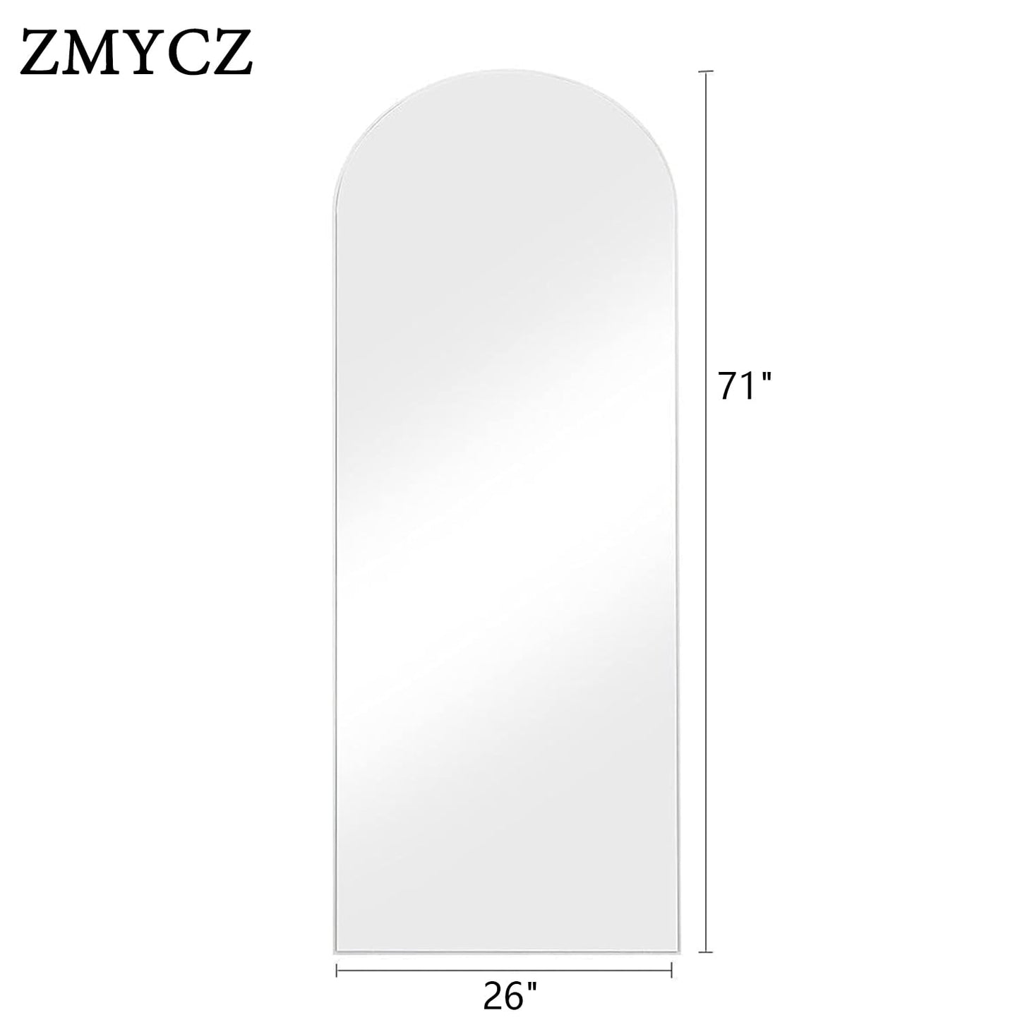 ZMYCZ Mirror Full Length, 71"x26" Arched Full Length Mirror, Arch Mirror with Stand, Large Standing Mirrors, Oversized Full Body Mirrors with Aluminum Frame for Bedroom, Living Room (White)
