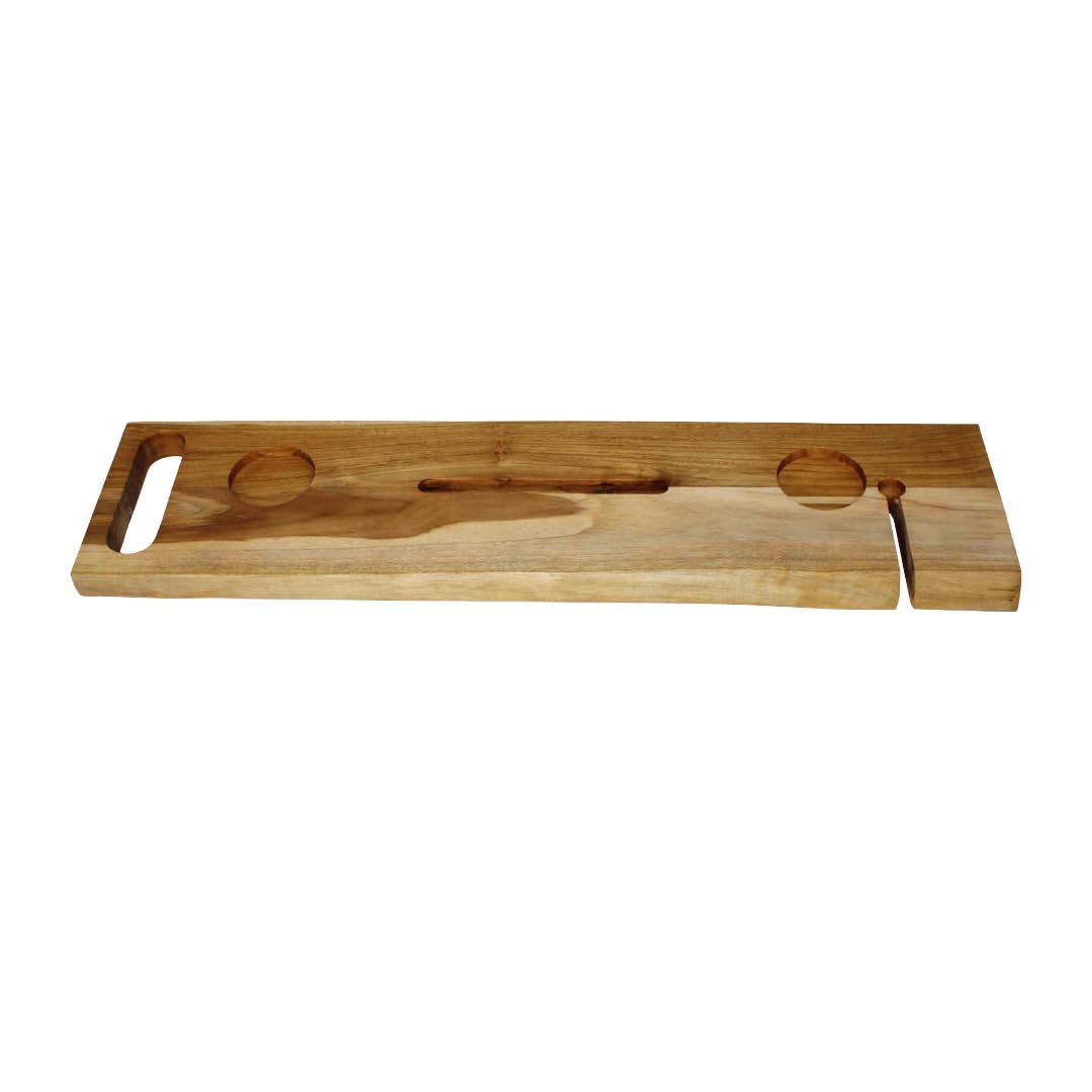 EcoDecors Eleganto 36" Live Edge Solid Teak Bath Caddy Tray with Handle, Book & Tablet Holder, Wine Glass Holders, Luxury Bathtub Tray