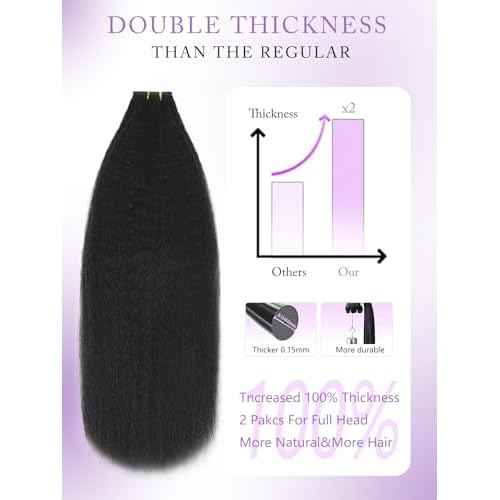 Seamless PU Clip in Hair Extensions for Black Women 100% Unprocessed Brazilian Human Hair PU Thin Weft Kinky Straight Clip ins Natural Black 8Pcs 18Clips 120g (PU-Kinky Straight #1B, 20 Inch)