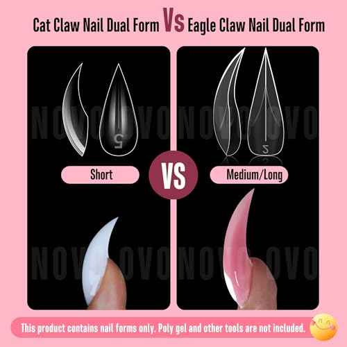 NOVO OVO Halloween Cat Claw Short Curved Stiletto Nail Dual Forms for Poly Gel Extension of 3D Eagle Hawk Curve Sculptural Acrylic Nails, Reusable Full Cover Molds Nail Art Design 280 Pcs 14 sizes