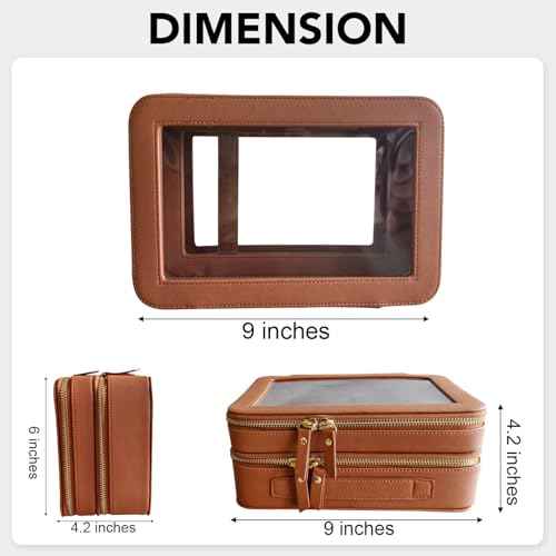 SANHECUN Clear Travel Toiletry bag Toiletry Case Carry on Travel Accessories Bag Makeup Bag Dimensions | LxWxH:9¡± x 6¡± x 4.2¡± (Brown, SHC-TL-2)