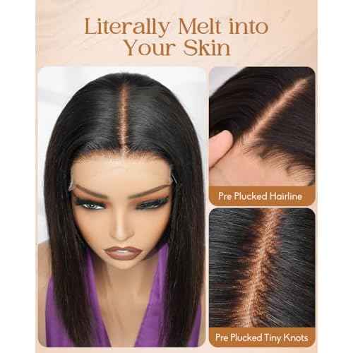 Alididi 10inch Bob Wig Human Hair SKINLIKE Real 5x5 HD Lace Closure Wigs Human Hair 200% Density Bob Wigs 15A Straight Wig 0.10mm Ultra-Thin HD Lace Pre Plucked Tiny Knots (5x5 Glueless Wig)
