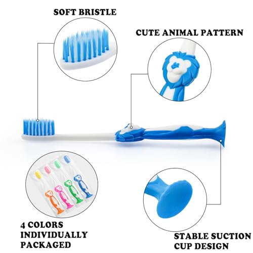 Disposable Toddler Toothbrushes - Pack of 120, Manual Suction Cup Bulk Kids Toothbrushes Individually Wrapped Animal Toothbrush for Home, School, Camp, Daycare, Travel
