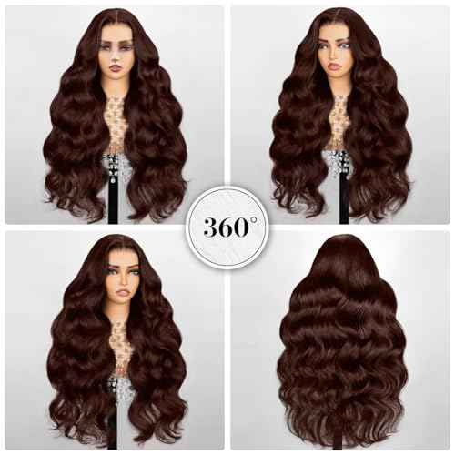 Chocolate Brown Lace Front Wig 220% Density Brown Wig Human Hair 13x6 Hd Lace Front Wigs Human Hair Pre Plucked with Baby Hair 28 Inch Brown Loose Body Wave Human Hair Wig for Women