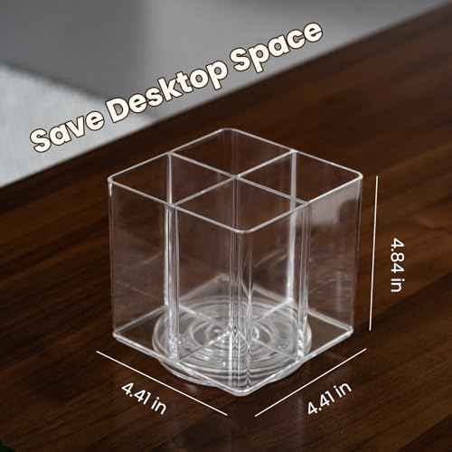 Clear Makeup Brush Holder,Acrylic Rotating 360¡ÆMakeup Brush Organizer,Pen holder with 4 Grids,Makeup Holder for Courtup,Containers for Desk,1pc