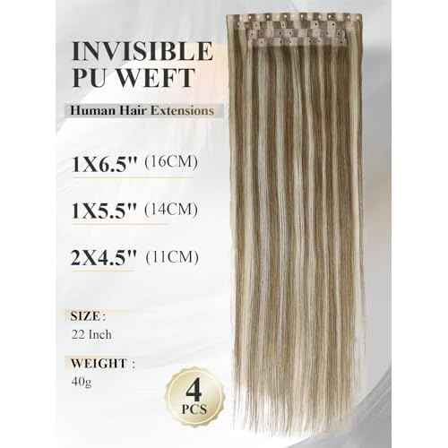 Micro Bead Weft Hair Extensions PU Invisible Weft Human Hair Extensions Seamless Real Human Hair Highlight Blonde 9A/P60 Dual-Use No Tape in Weft in Hair Extension for Women(40g 4Pcs,22 Inch)