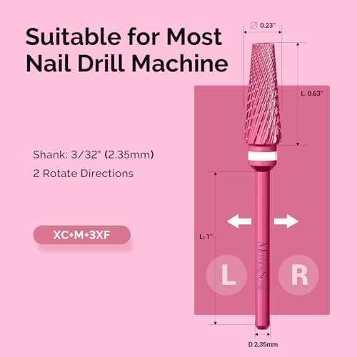 MelodySusie Upgrade 5 in 1 Nail Drill Bits, 3/32'' Carbide Tungsten Multi-Function Mixed Sizes Edition, Suitable for Manicure Pedicure Cuticle Gel Polishing, Professional Advanced Bits, Pink Blossom