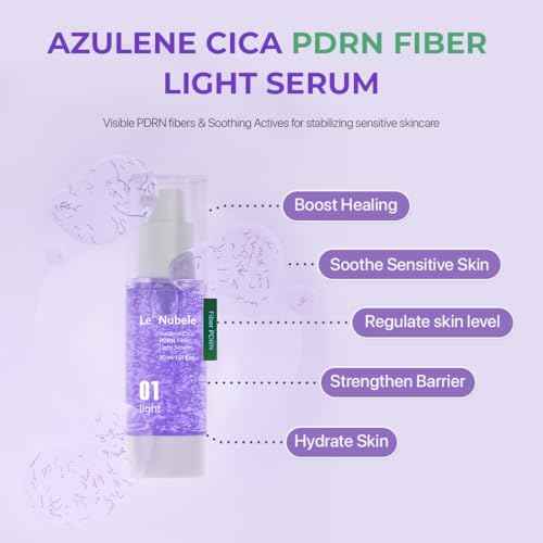 Le Nubele Azulene Cica PDRN Fiber Light Serum 01, Salmon DNA PDRN 2,000ppm, Peptide, Panthenol, Skin Restoration, Barrier-Repair, Hydrating & Firming, Korean Skin Care, 30ml/1.01 fl.oz.
