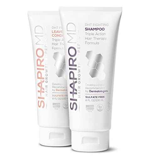 Shapiro MD Hair Growth Experts Shampoo and Leave in Conditioner, DHT Fighting Vegan Formula for Thinning Hair Developed by Dermatologists, Experience Healthier, Fuller Thicker Looking Hair, 1 Month