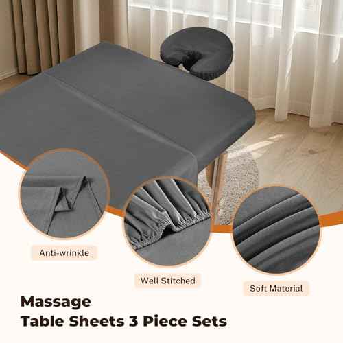 4 Sets Premium Microfiber Massage Table Sheets Set, 3 Piece Set Soft Massage Table Cover, Ultra-Light Massage Sheets Sets Include Flat Sheet, Fitted Sheet, and Fitted Face Rest Cover, Grey